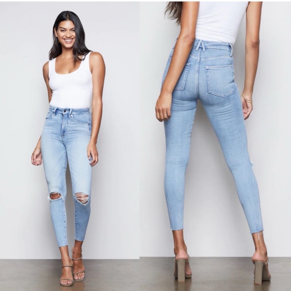 Good American Good Waist Crop Raw Hem Blue 352 Jeans, size 2/26